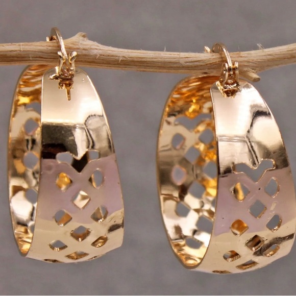 Jewelry - 18K Gold Filled - 3 Color Hoop Hollow Square Geometry Bohemian Hoop Earr…